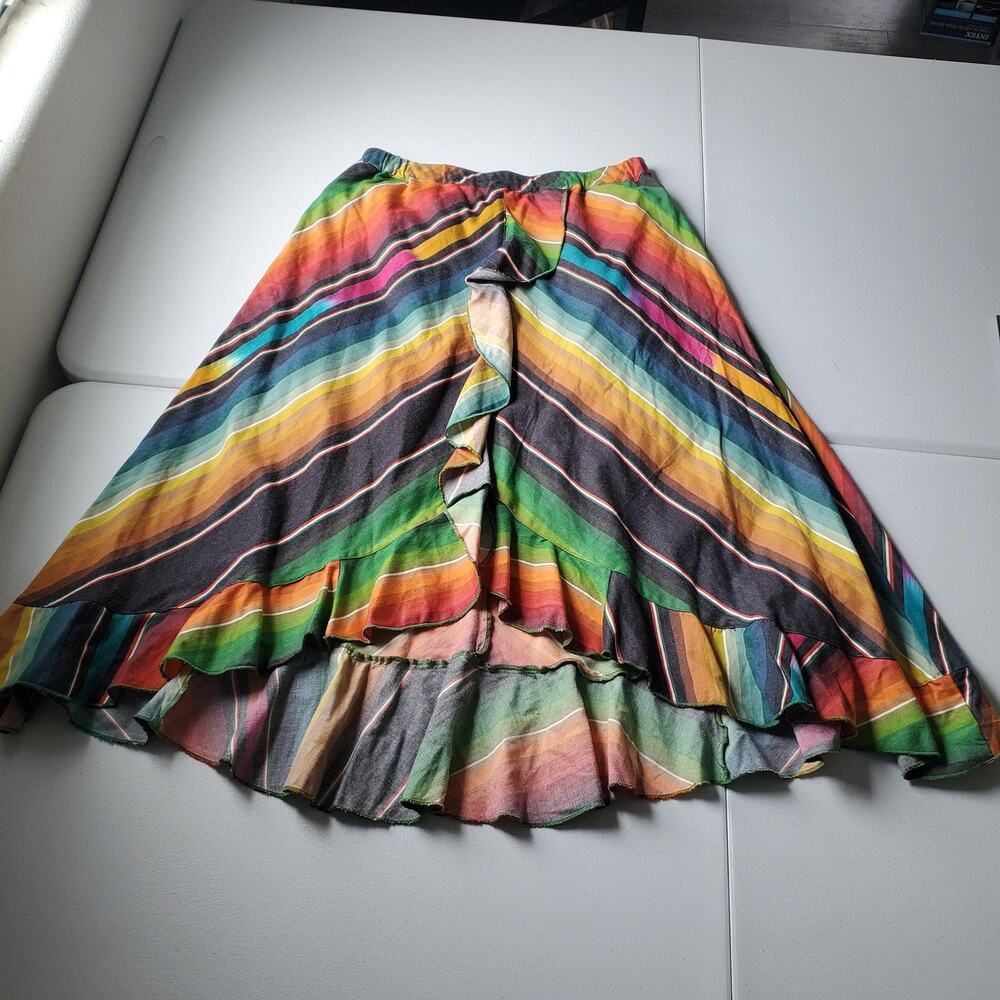Tasha Polizzi Multicolor Striped Ruffled Midi Skirt